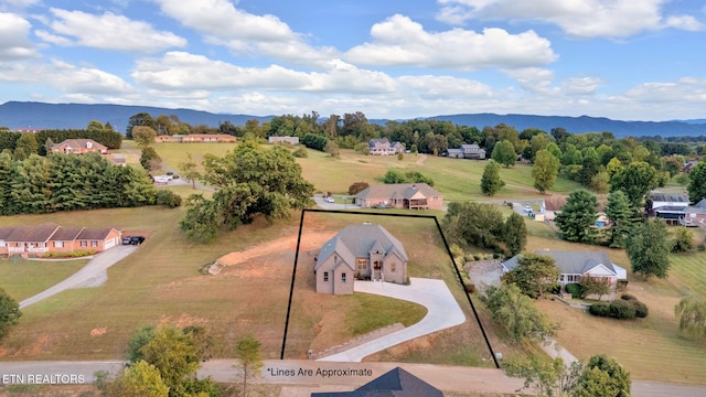 bird's eye view with a mountain view