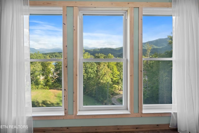 doorway to outside with a mountain view and a wealth of natural light