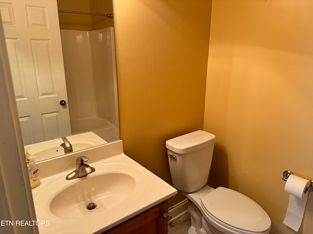 full bathroom featuring shower / bathtub combination, toilet, and vanity