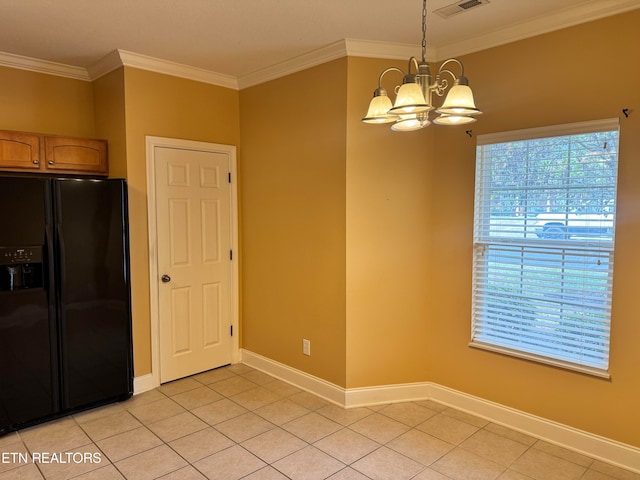 interior space with crown molding, plenty of natural light, and a chandelier