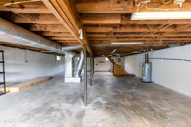 basement with electric water heater