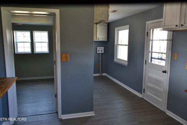 kitchen with visible vents, baseboards, and dark wood-type flooring