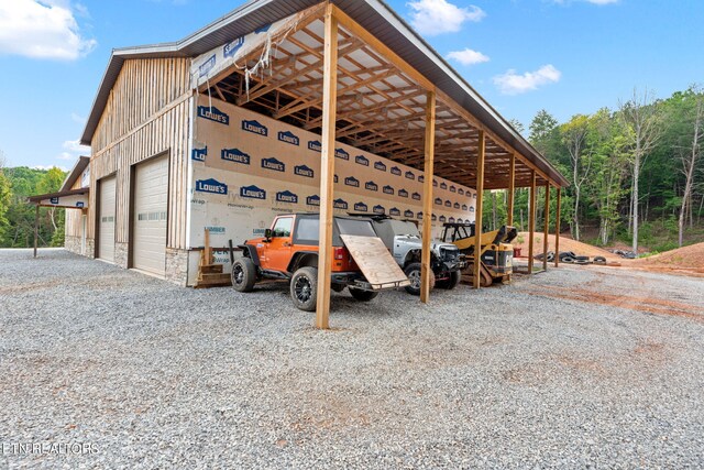 exterior space with a garage