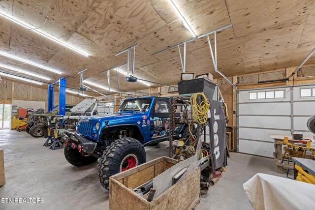 garage with a garage door opener