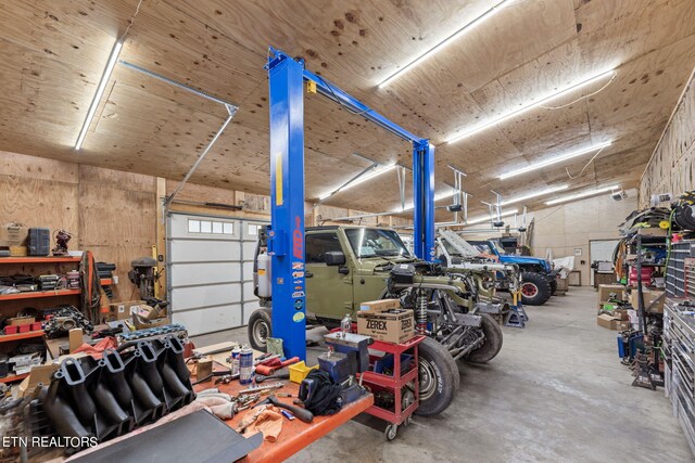 garage featuring a workshop area