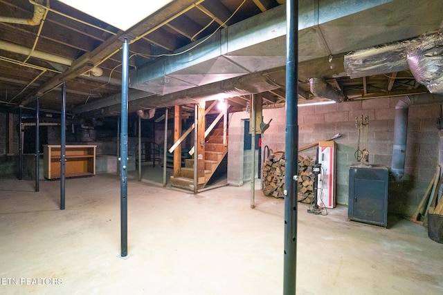 basement with water heater