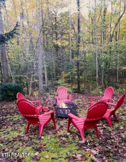 view of yard with a fire pit