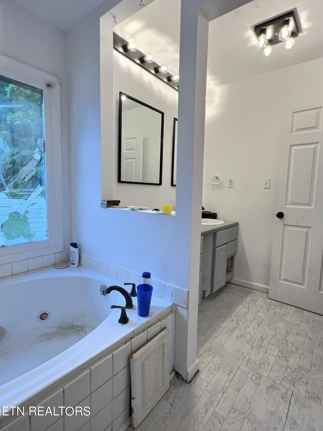 bathroom with vanity and a bathtub