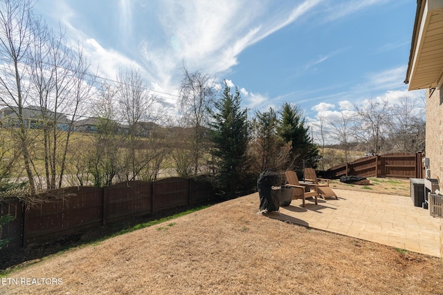 view of yard featuring a fenced backyard and a patio