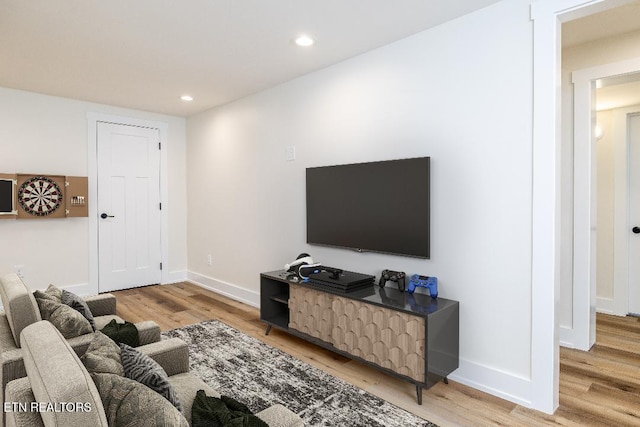 living room featuring light wood-type flooring