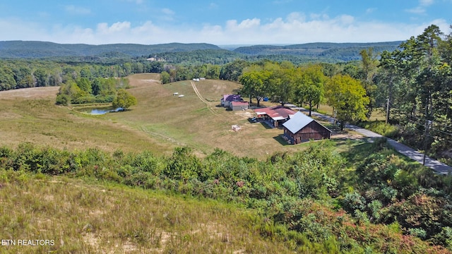 drone / aerial view featuring a mountain view