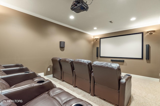 carpeted cinema with ornamental molding