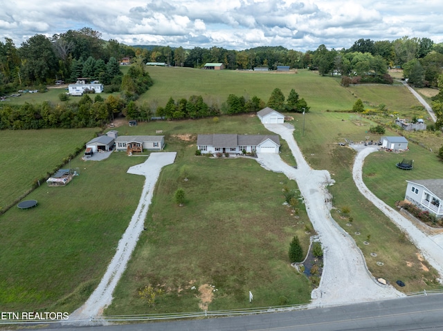 birds eye view of property with a rural view