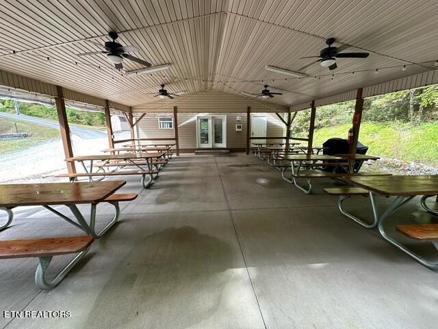 view of patio / terrace with ceiling fan and french doors