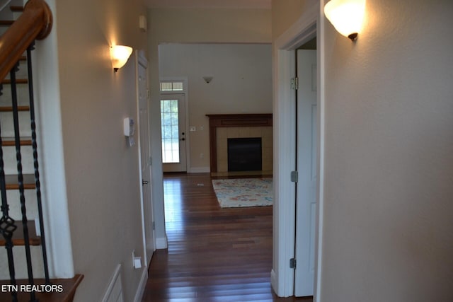 hall featuring dark hardwood / wood-style floors