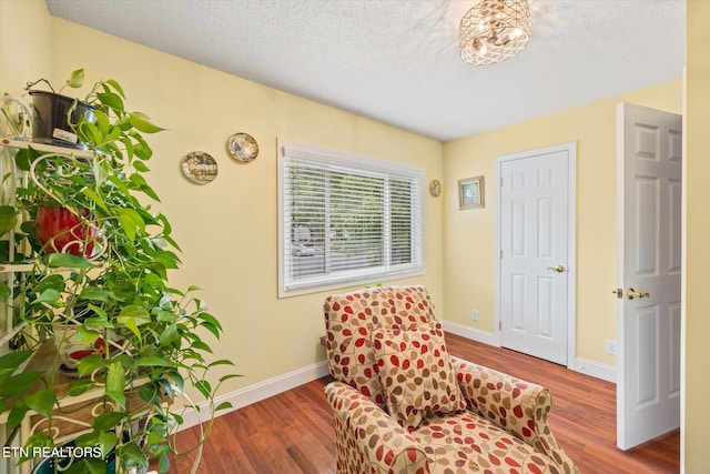 sitting room featuring hardwood / wood-style flooring and a textured ceiling