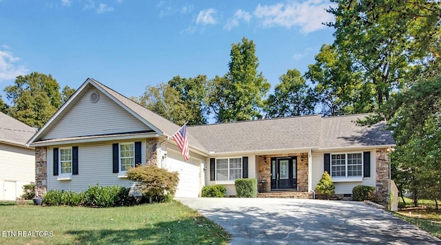 ranch-style home with a front lawn