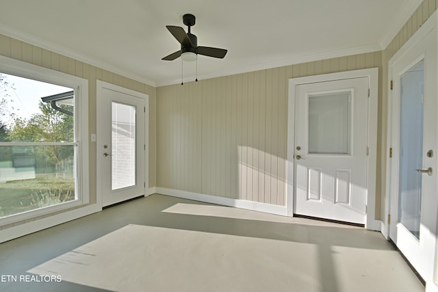 interior space featuring ceiling fan