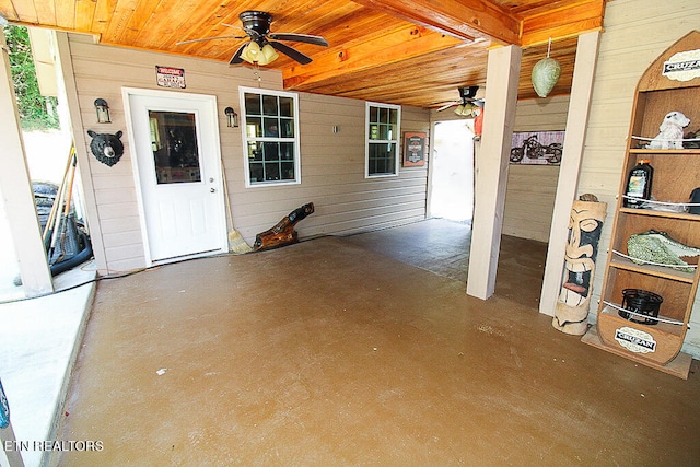 exterior space featuring ceiling fan