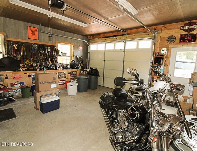 garage featuring a workshop area