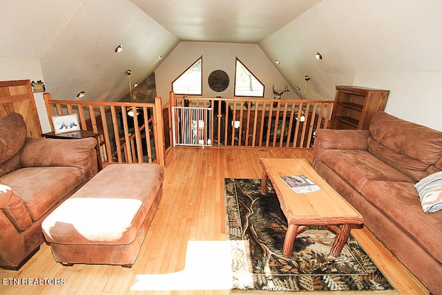 living room featuring vaulted ceiling and hardwood / wood-style floors