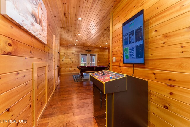 889 Great Smoky Way, Gatlinburg, TN 37738 - playroom featuring billiards, wood walls, hardwood / wood-style flooring, and wooden ceiling