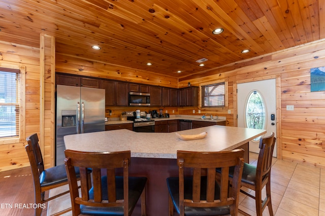 889 Great Smoky Way, Gatlinburg, TN 37738 - kitchen featuring wooden walls, wooden ceiling, and stainless steel appliances