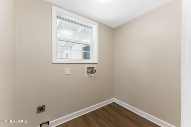 washroom with electric dryer hookup, dark hardwood / wood-style flooring, and washer hookup