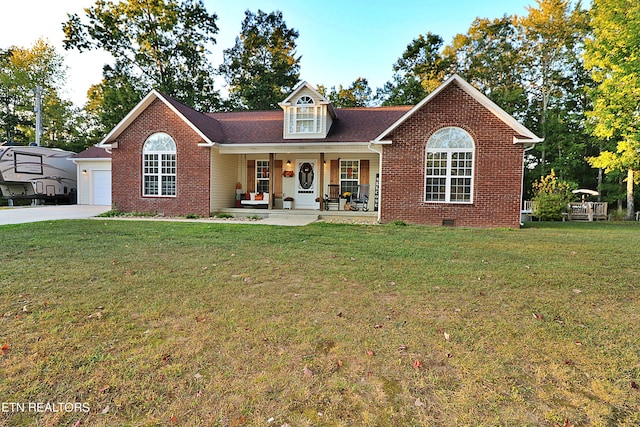 view of front of house featuring a front lawn, an outdoor structure, and a garage