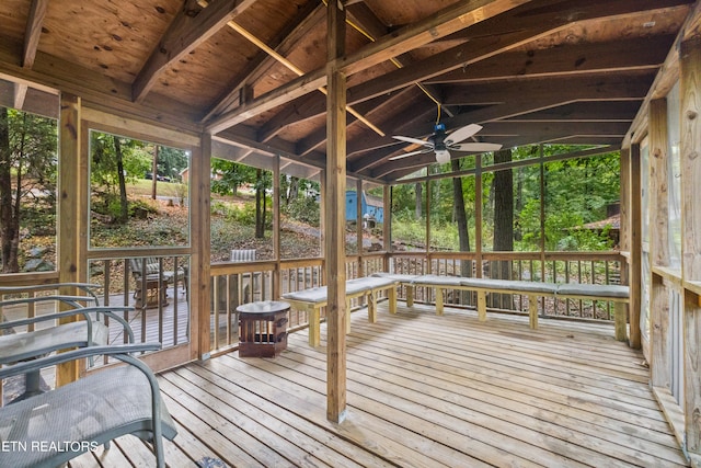 wooden deck with ceiling fan