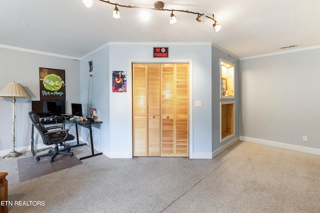 office space featuring ornamental molding