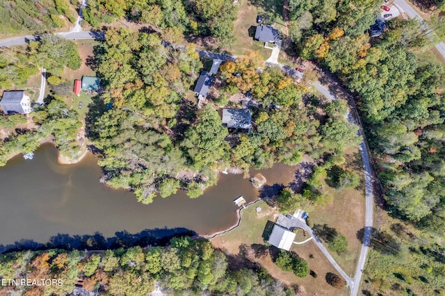 bird's eye view featuring a water view