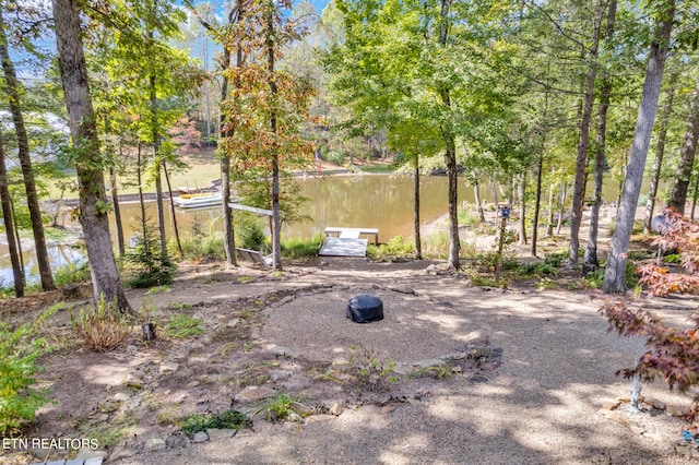 view of yard with a water view