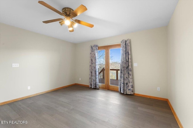 spare room featuring ceiling fan and wood-type flooring