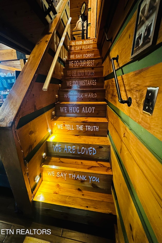 stairs with wooden walls