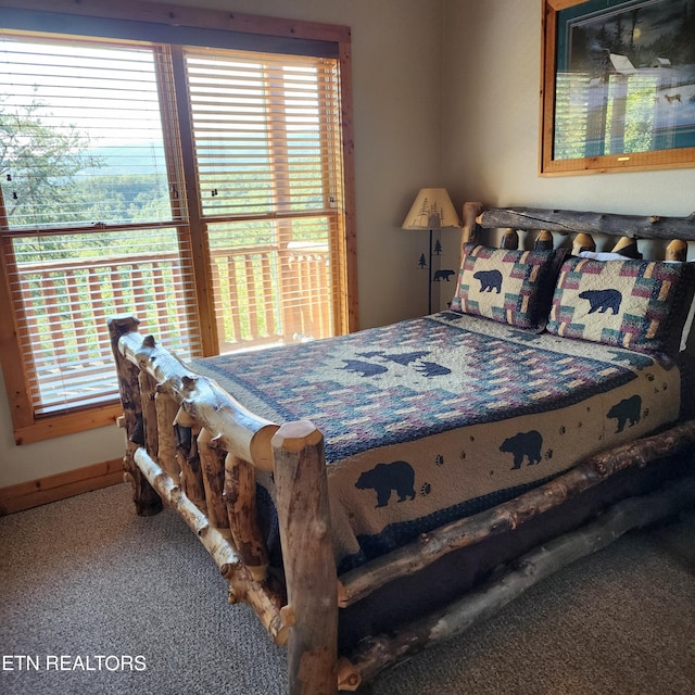 bedroom with multiple windows and carpet floors