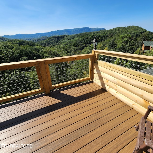 deck with a mountain view