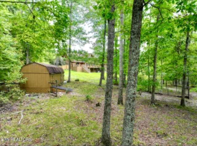view of yard featuring an outdoor structure and a storage unit