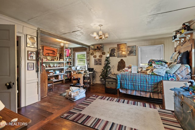 interior space featuring hardwood / wood-style floors and a notable chandelier
