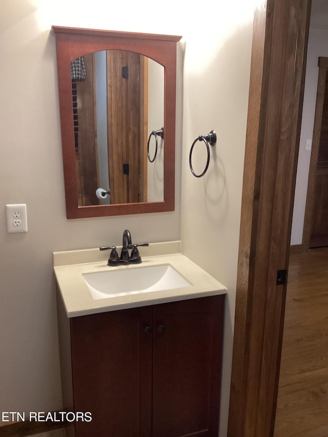 bathroom featuring hardwood / wood-style floors and vanity