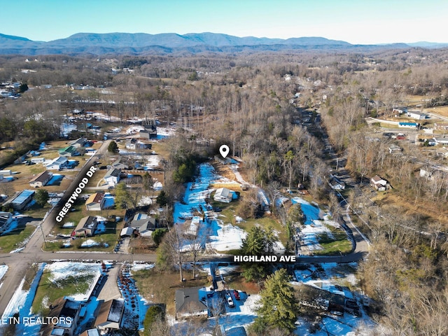 bird's eye view with a mountain view