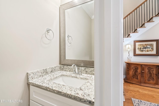 bathroom with wood-type flooring and vanity