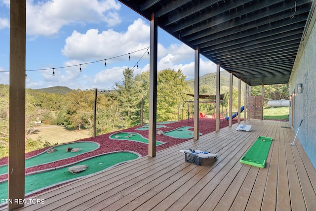 deck featuring a mountain view