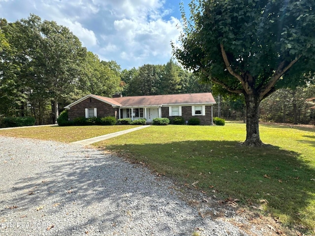 ranch-style house featuring a front lawn