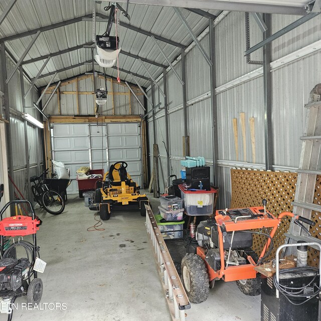 garage with a garage door opener