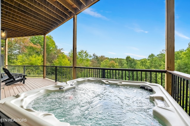 exterior space featuring a hot tub