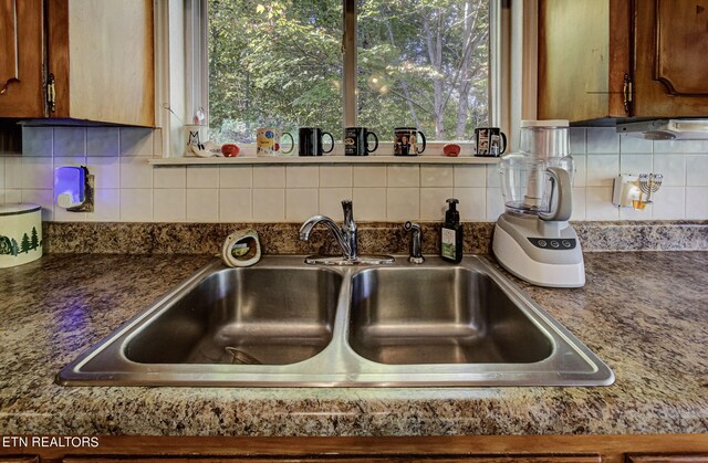 interior details with backsplash and sink