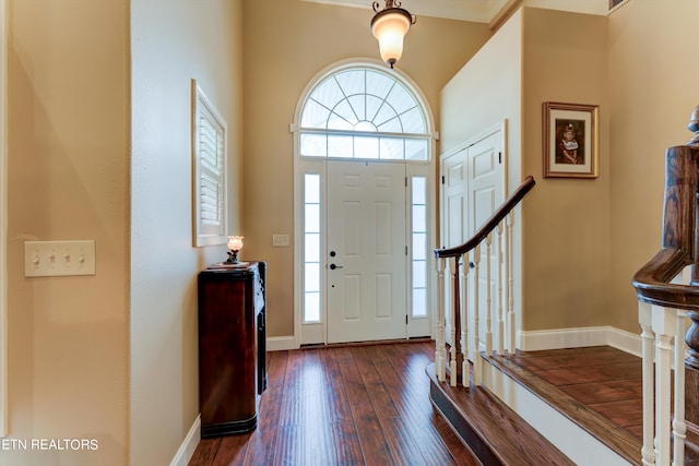 foyer entrance with dark wood-type flooring