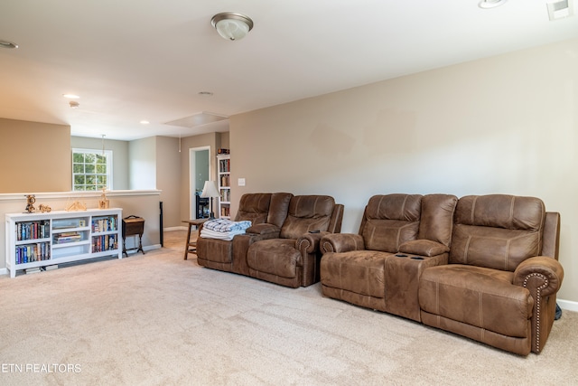 living room featuring light colored carpet