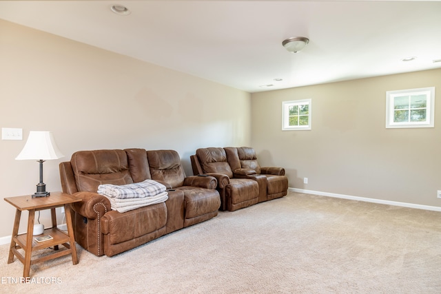 living room with light carpet